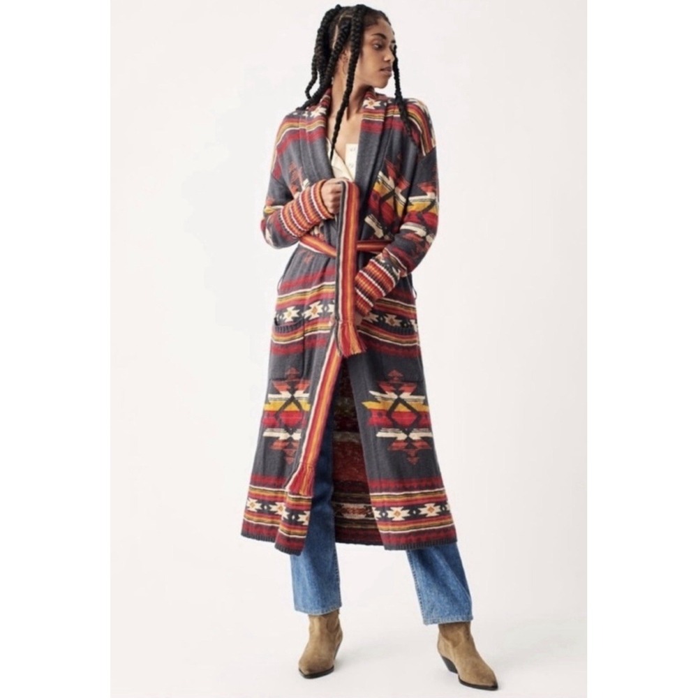 NWT Faherty Paloma Duster Cardigan XS Thunderbird Wrap Belt Boho Southwestern
